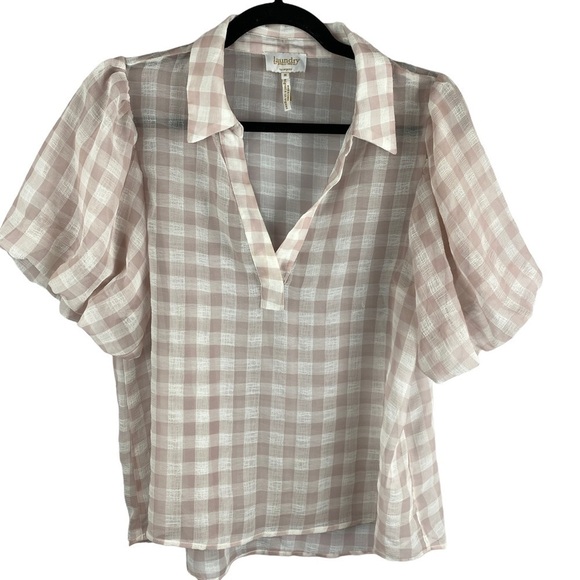 LAUNDRY by Shelli Segal Pink Semi Sheer Buffalo Plaid Blouse Medium - Picture 1 of 11